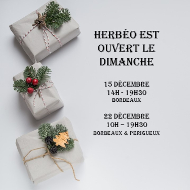 Herbéo est ouvert les dimanches en décembre. Bon Noël à tous